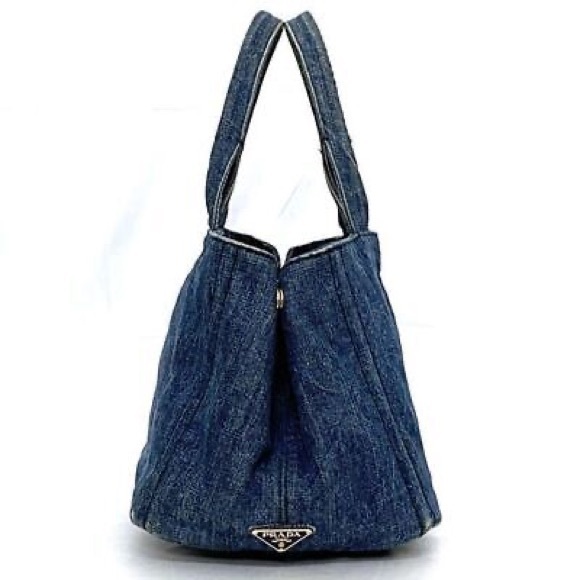 PRADA Canapa Tote Bag Very Good Denim Navy - Picture 10 of 12